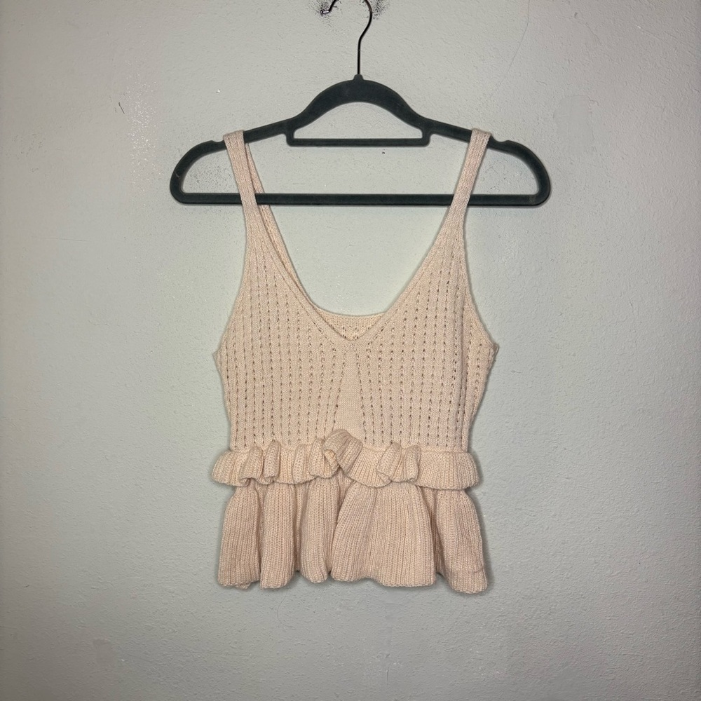 Cream Knit Peplum Cropped Top Size Large